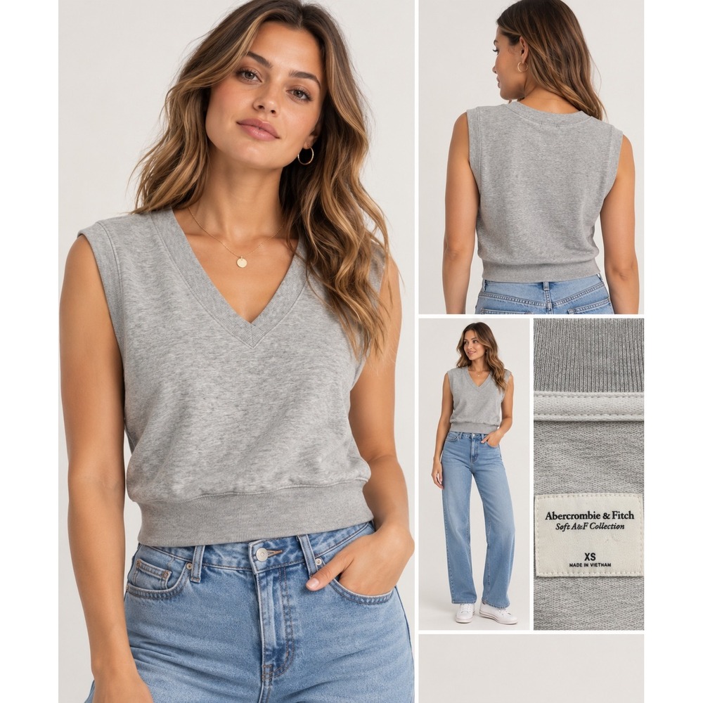 Abercrombie & Fitch Soft A&F Gray Sleeveless V Neck Sweatshirt Top XS